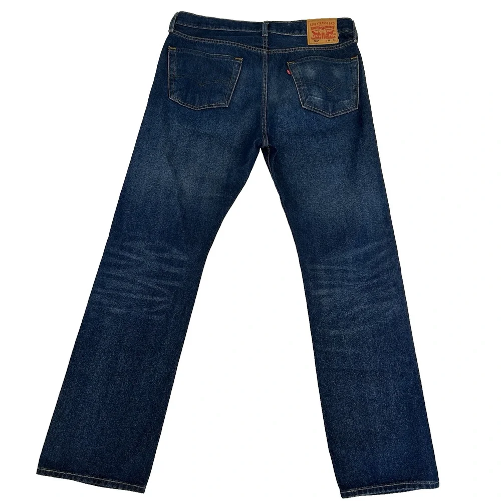 Levis 501 Men's‎ Sz 38x34 Button Fly Jeans Faded Blue Distressed Denim Classic